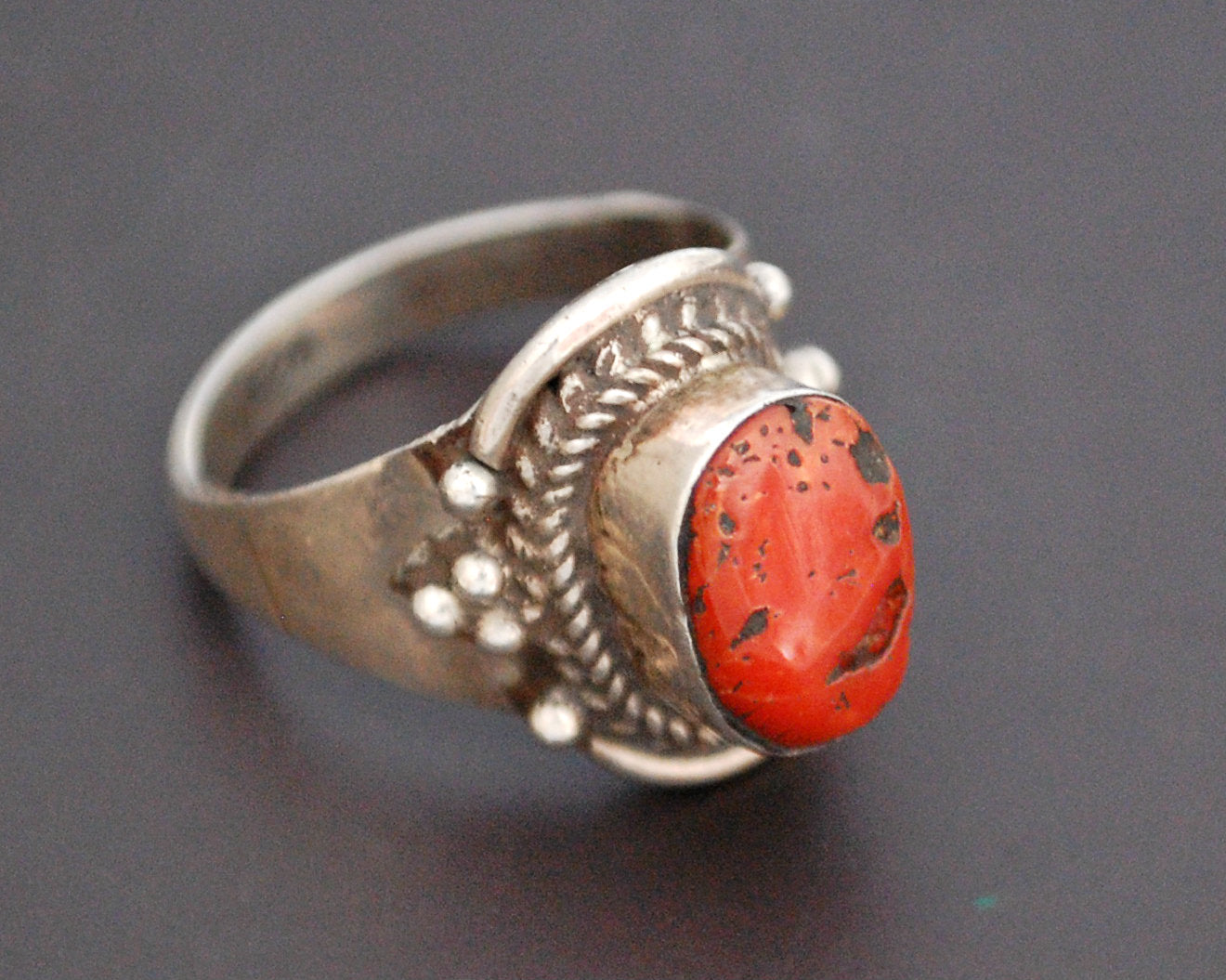 Vintage Nepali Coral Ring - Size 9.5