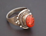 Vintage Nepali Coral Ring - Size 9.5