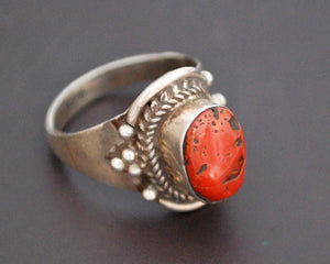 Vintage Nepali Coral Ring - Size 9.5