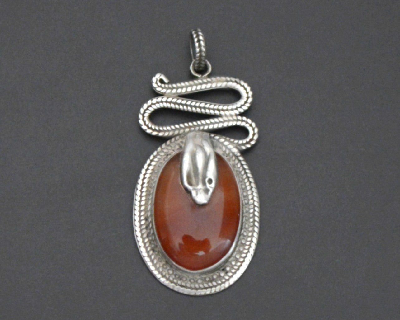 Carnelian and Sterling Silver Snake Pendant