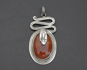 Carnelian and Sterling Silver Snake Pendant