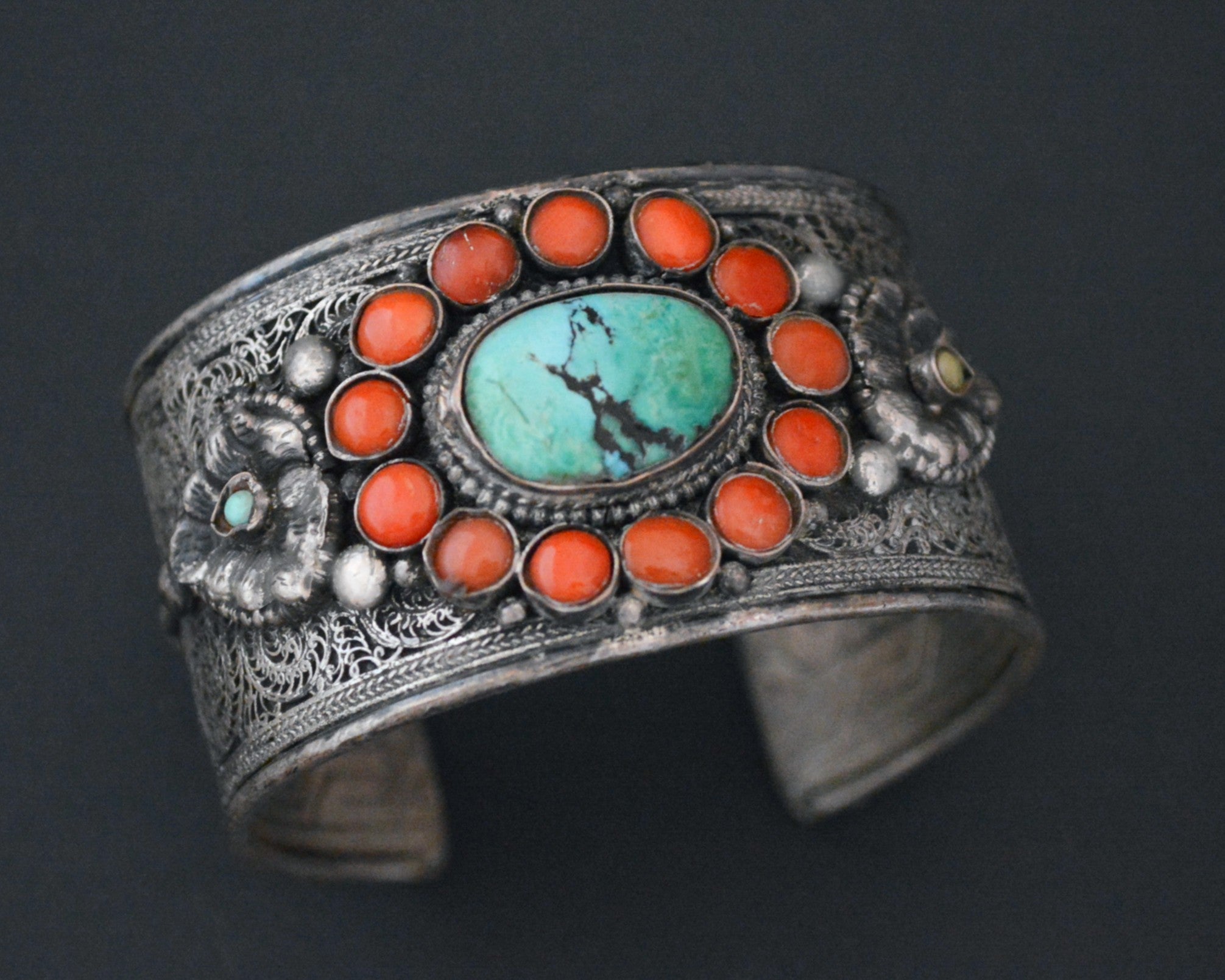 Reserved for V. - Fabulous Nepali Tibetan Turquoise Cuff Bracelet - HEAVY