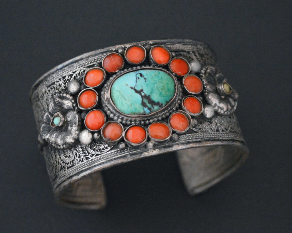 Reserved for V. - Fabulous Nepali Tibetan Turquoise Cuff Bracelet - HEAVY