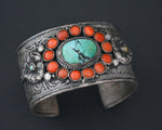 Reserved for V. - Fabulous Nepali Tibetan Turquoise Cuff Bracelet - HEAVY