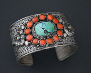 Reserved for V. - Fabulous Nepali Tibetan Turquoise Cuff Bracelet - HEAVY
