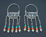 Uzbek Coral Turquoise and Pearl Earrings