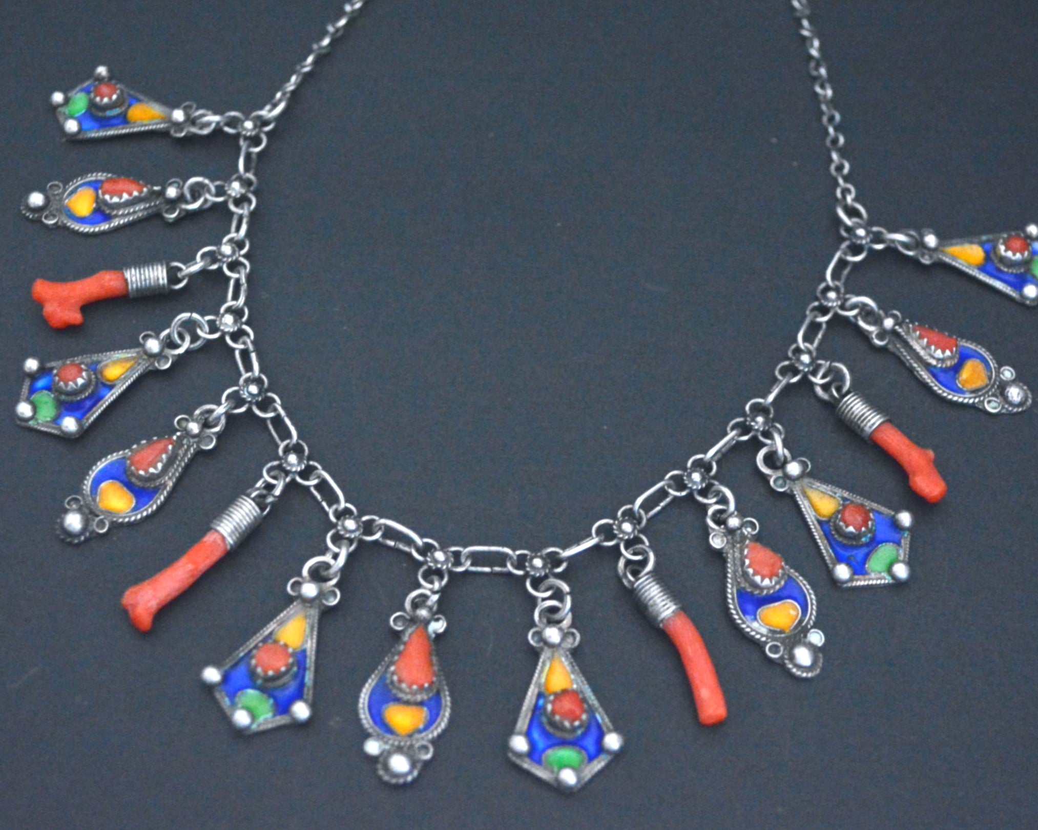 Berber Kabyle Coral Enamel Necklace