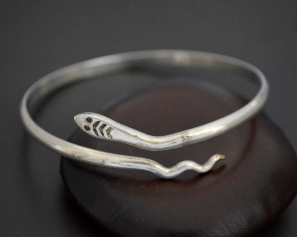 Vintage Silver Snake Bracelet - Adjustable
