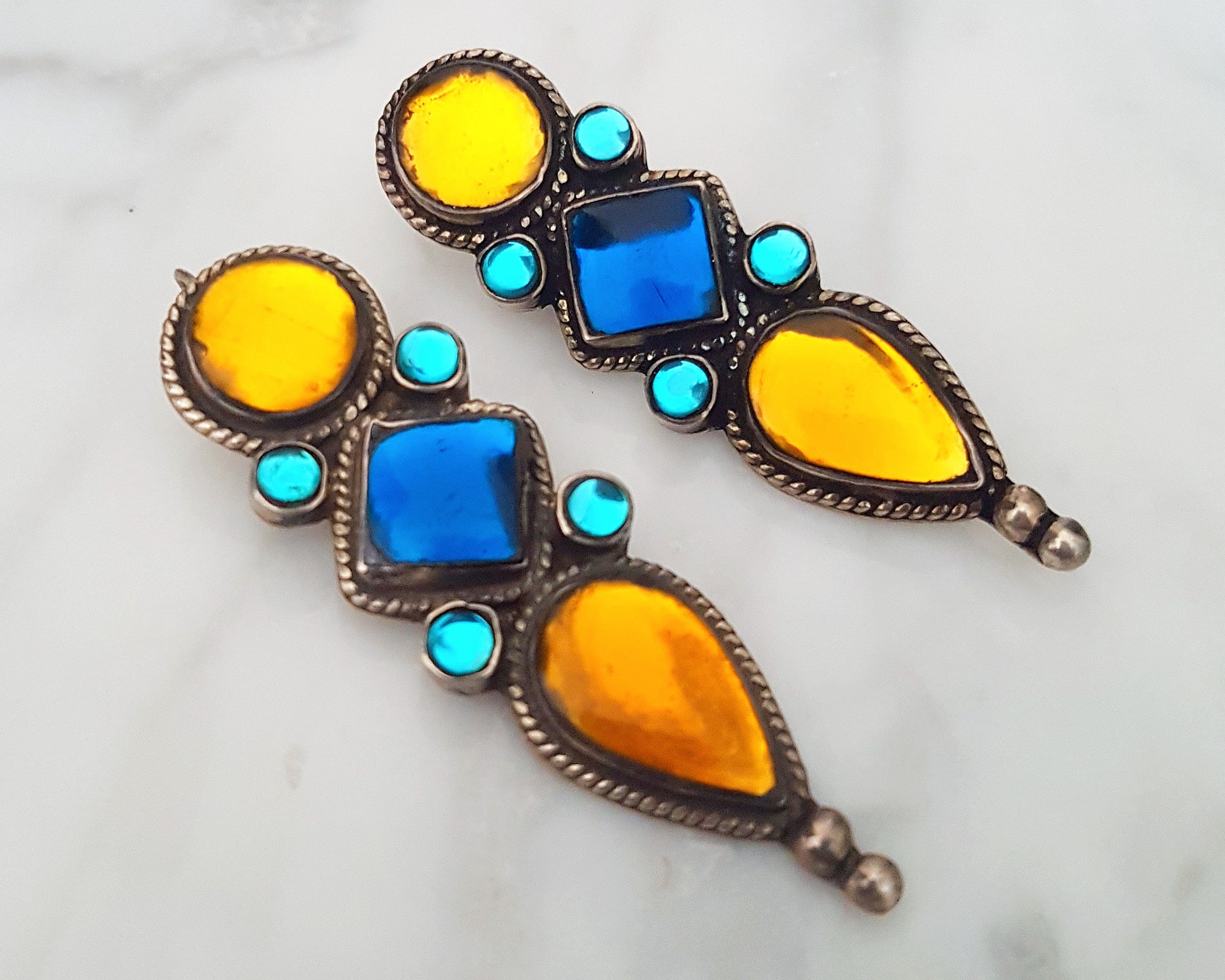 Rajasthani Earrings with Blue and Orange Glass