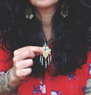 Gilded Uzbek Turquoise Pearl Pendant