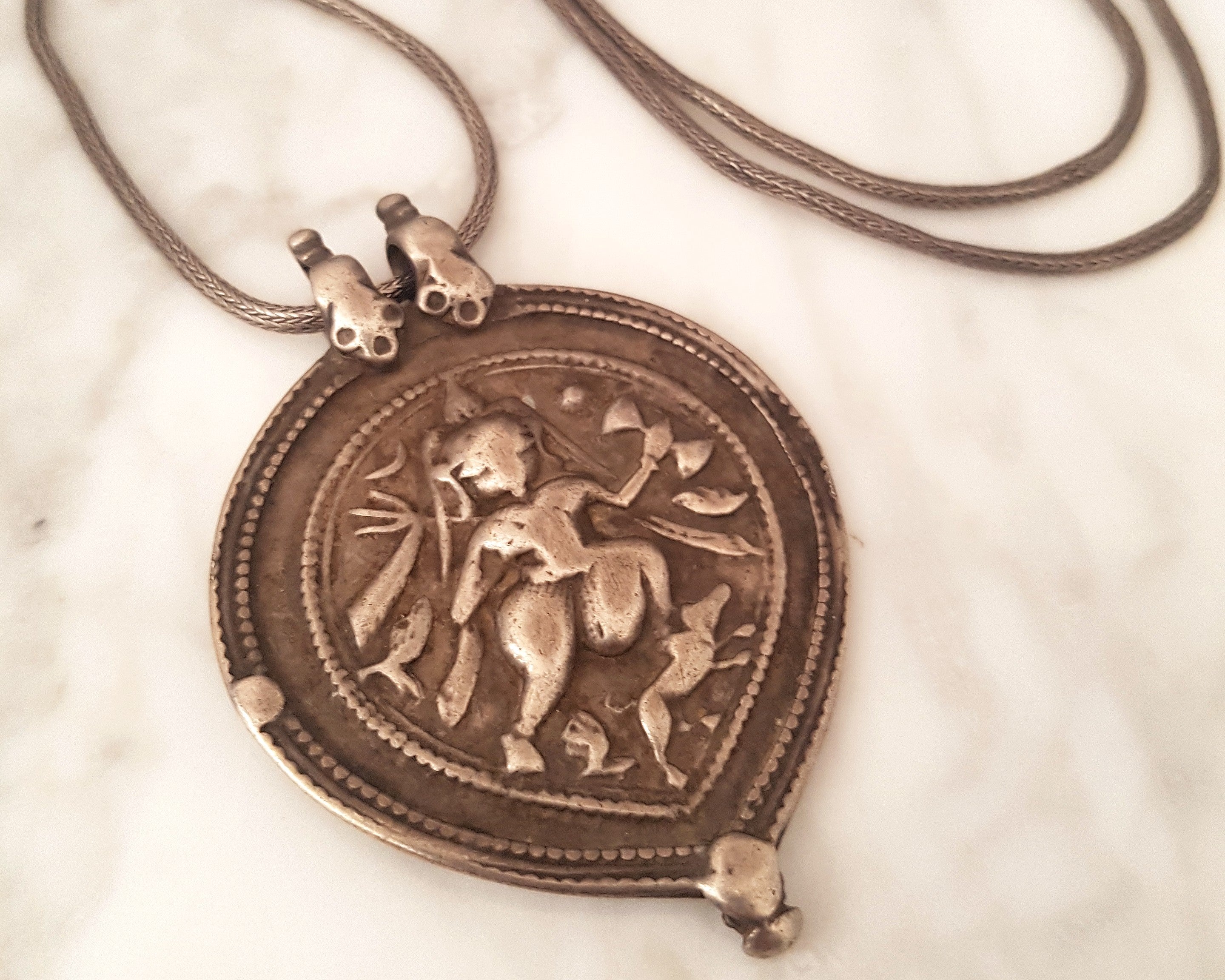 Large Old Hindu Amulet on Snake Chain