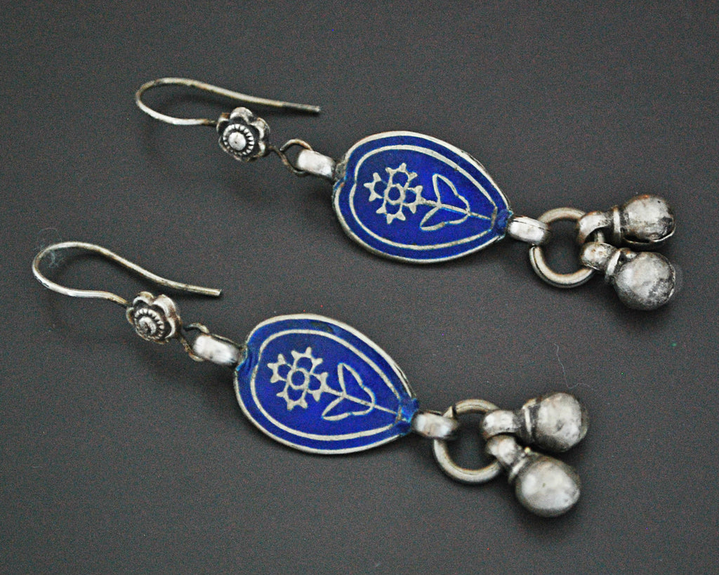 Multan Enamel Silver Earrings with Bells