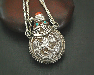 Nepali Repoussee Silver Parfum Bottle on Chain