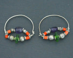 Uzbek Coral Glass Hoop Earrings