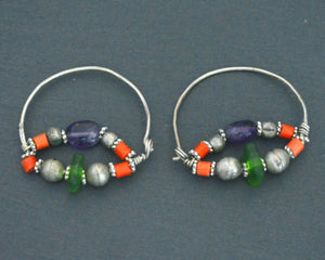 Uzbek Coral Glass Hoop Earrings