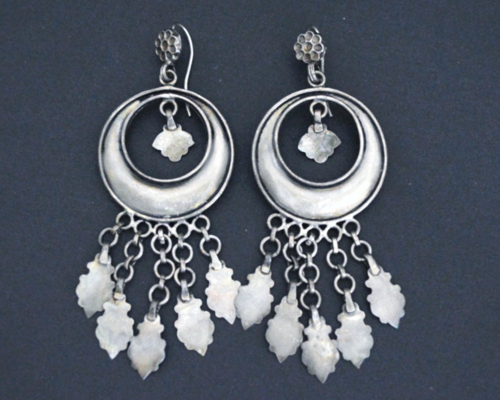 Long Indian Silver Earrings with Dangles