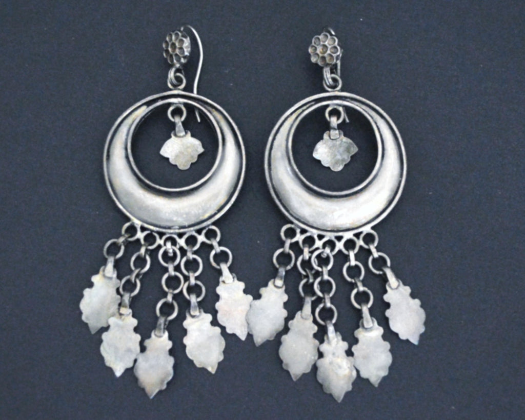 Long Indian Silver Earrings with Dangles
