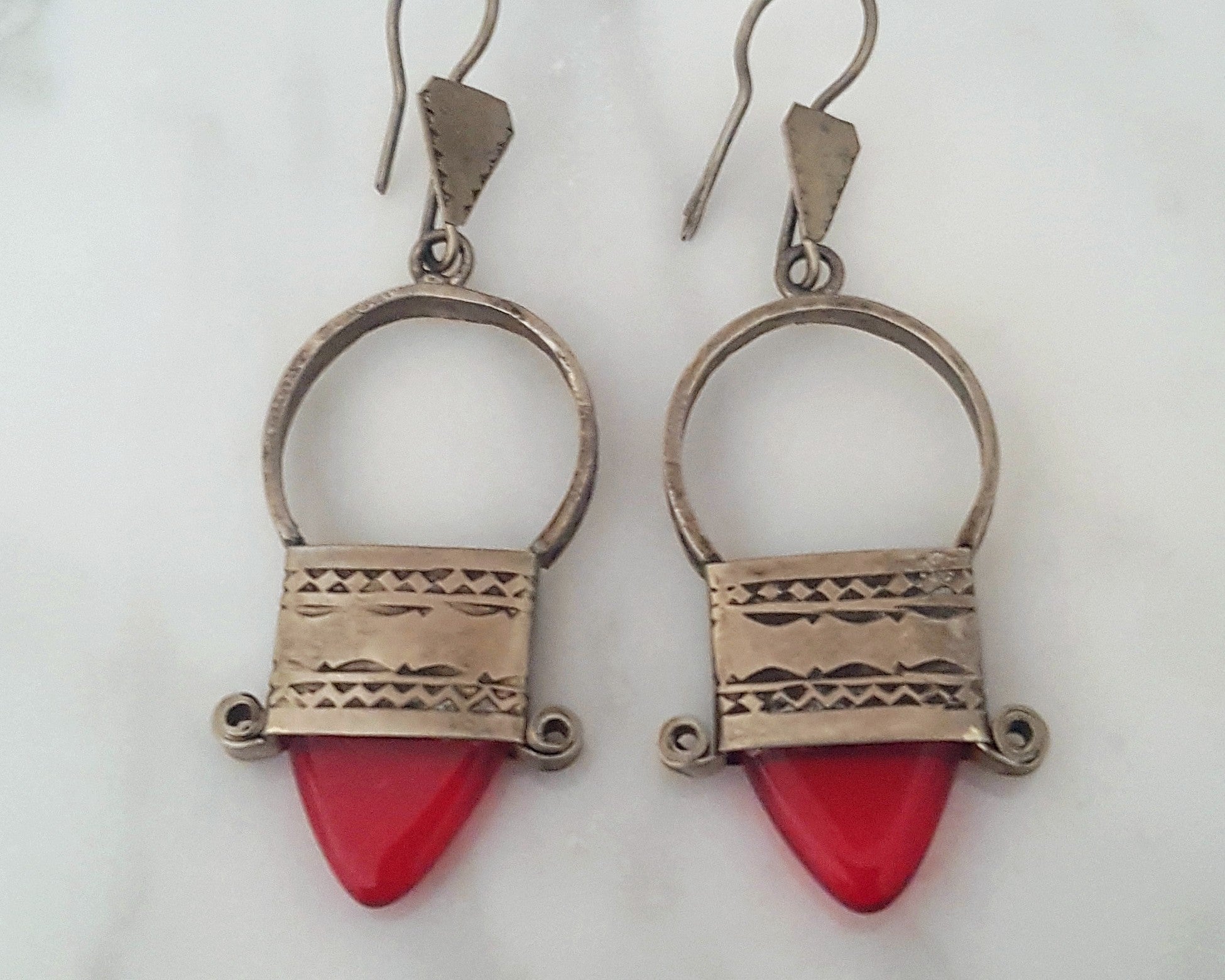 Tuareg Earrings with Red Glass