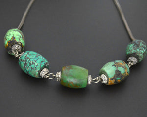 Tibetan Turquoise Bead Necklace on Silver Chain