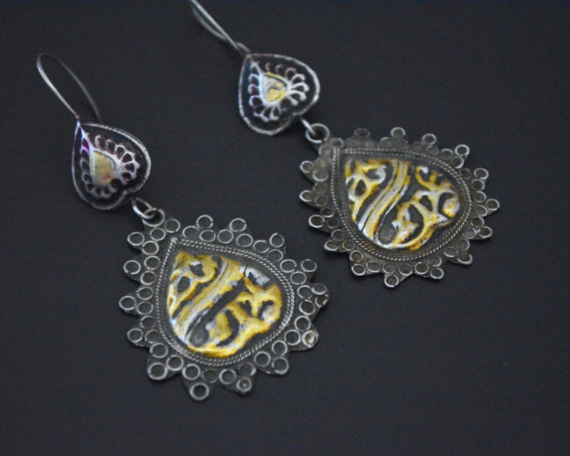 Vintage Afghani Silver Gilded Earrings