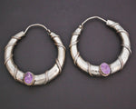 Ethnic Amethyst Hoop Earrings - MEDIUM / LARGE