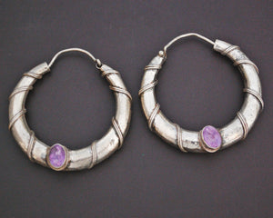 Ethnic Amethyst Hoop Earrings - MEDIUM / LARGE