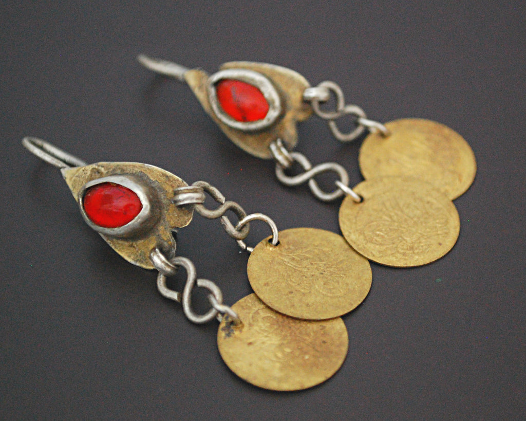 Turkmen Coin Earrings with Glass