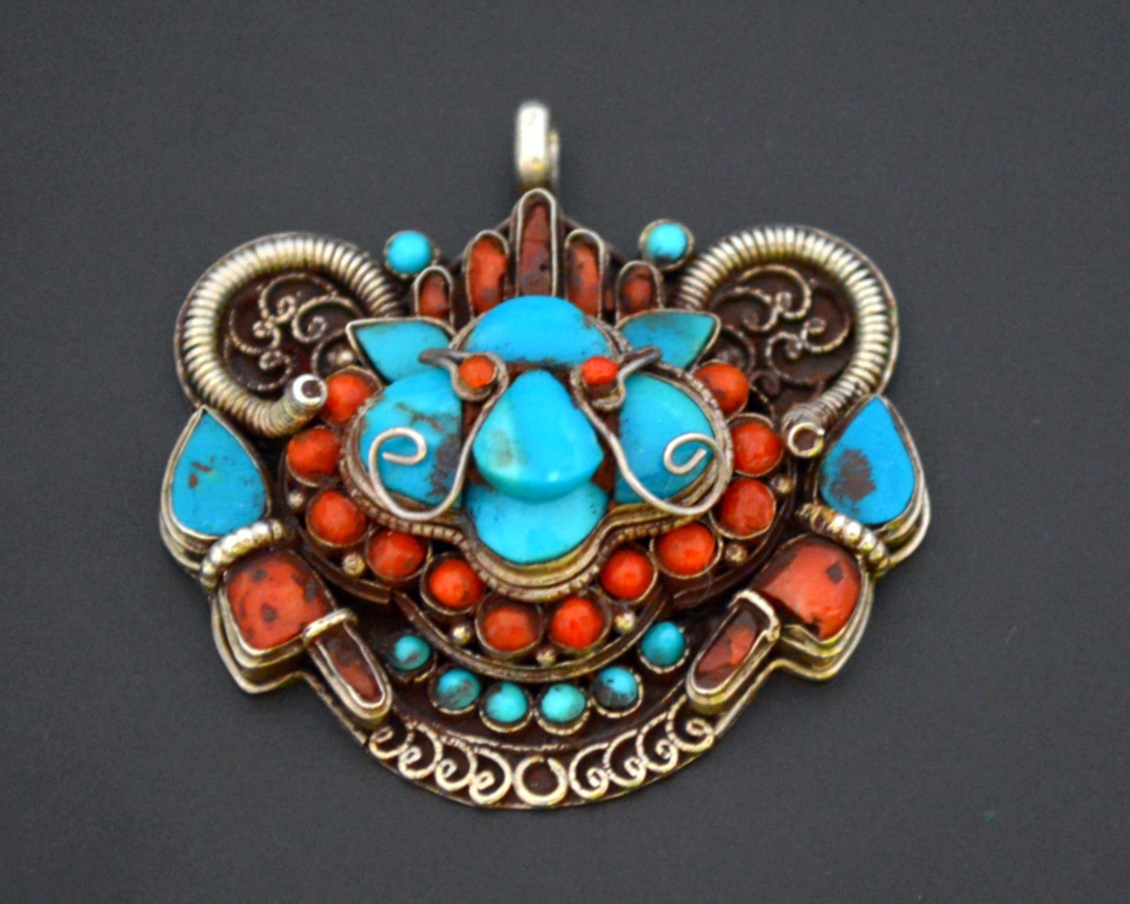 Tibetan Nepali Turqouise Coral Zeeba Pendant