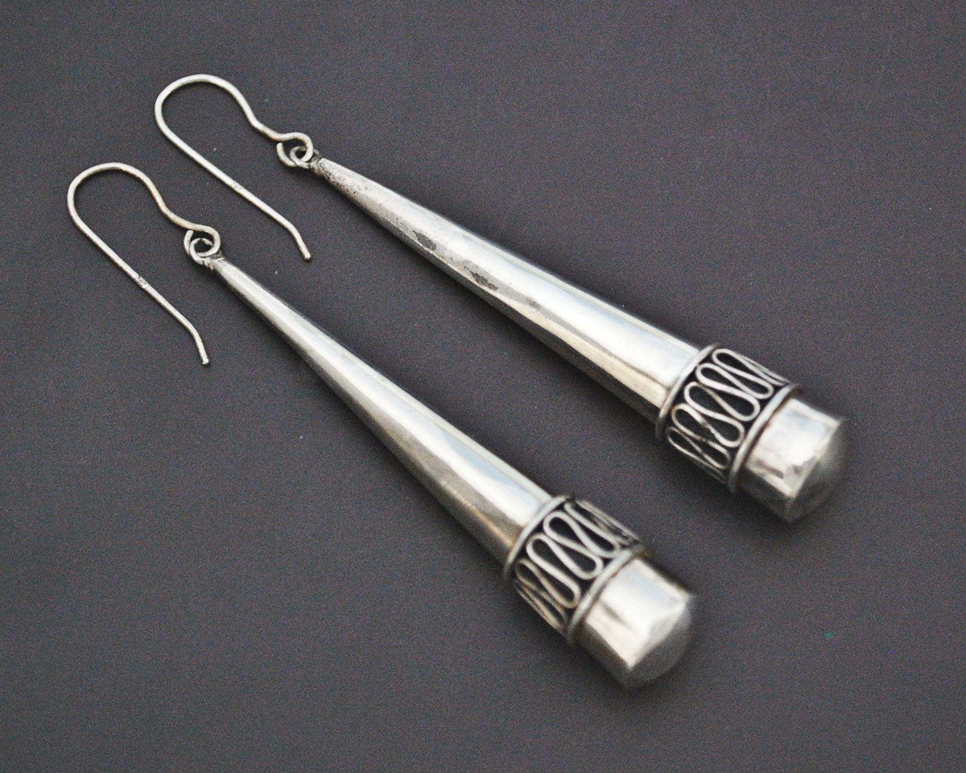 Silver Cone Dangle Earrings