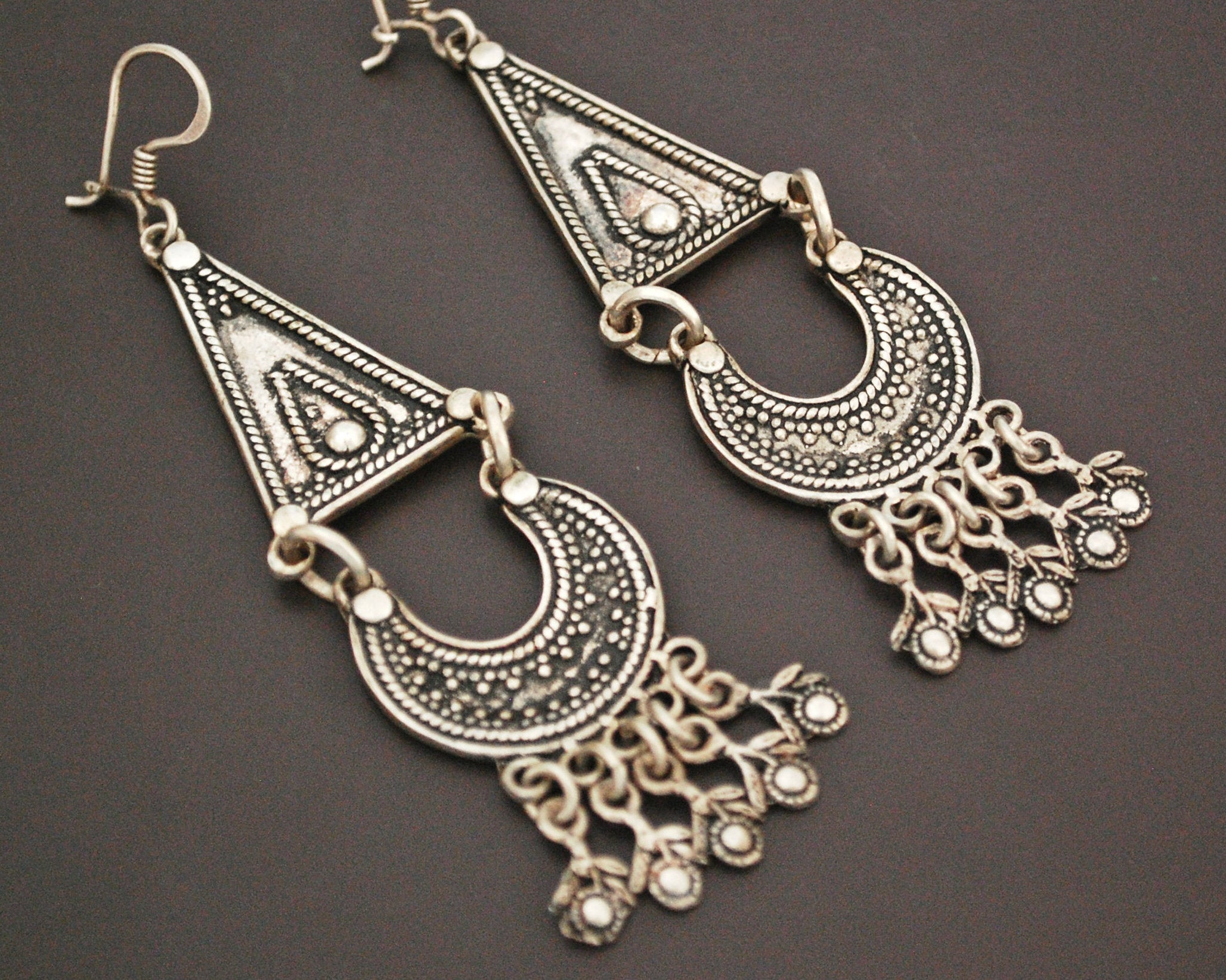 Long Vintage Indian Silver Earrings