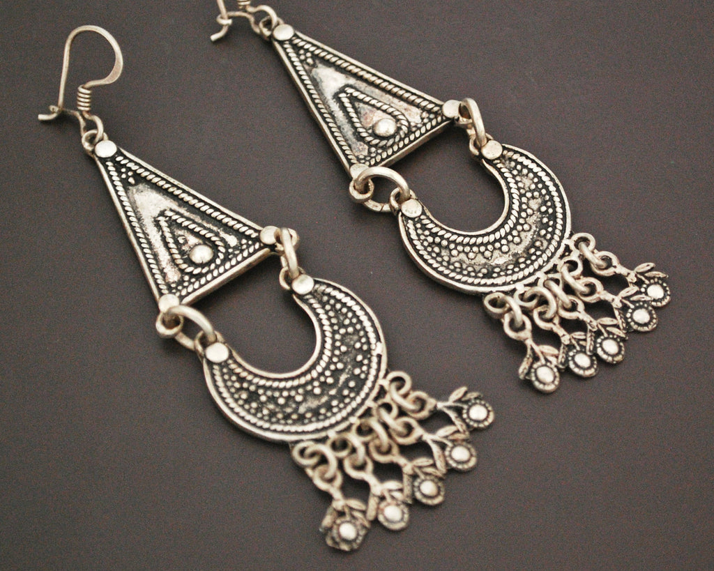 Long Vintage Indian Silver Earrings