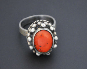 Vintage Nepali or Tibetan Coral Ring - Size 8