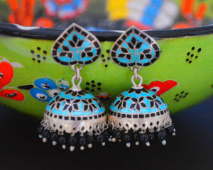 Indian Enamel Jhumka Silver Earrings