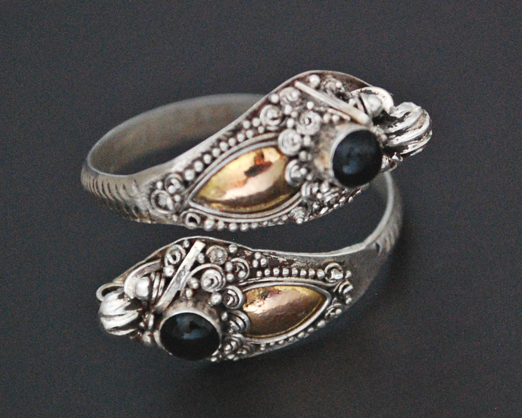 Double Dragon Onyx Ring from Bali - Size 11 / Adjustable Size