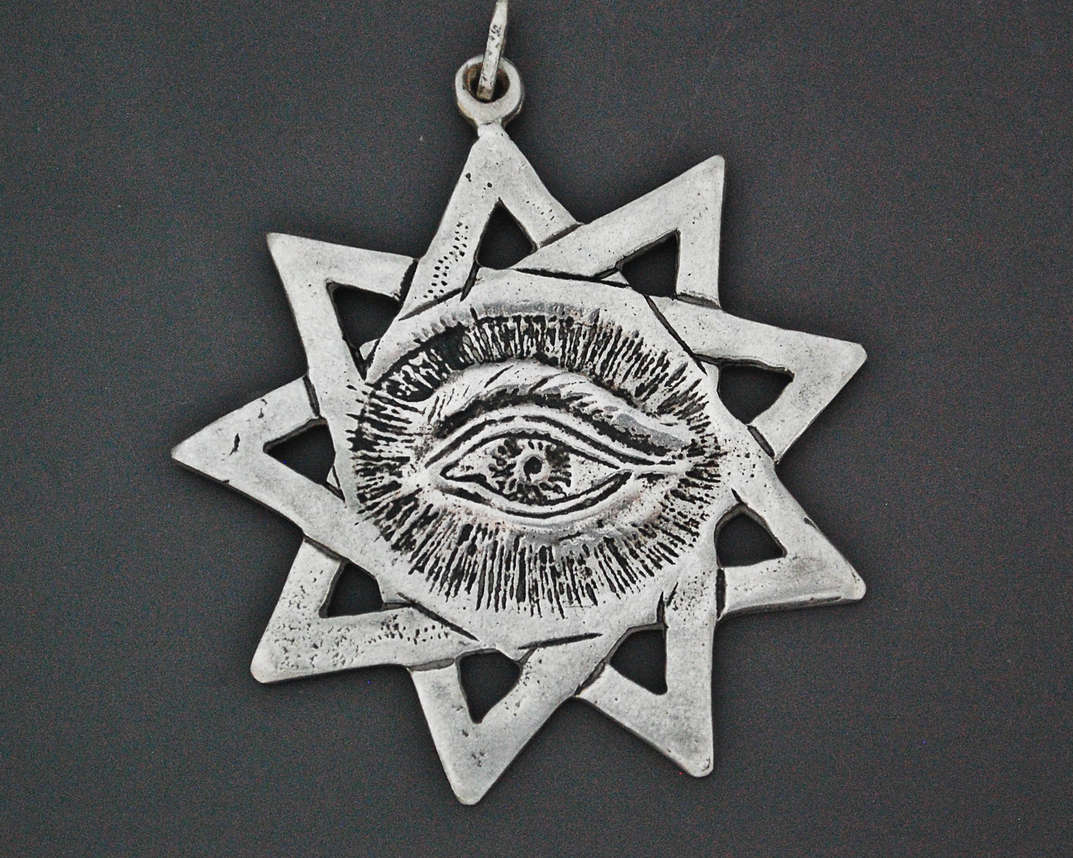 Solid Silver Star and Eye Pendant