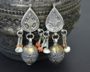 Vintage Kazakh Earrings with Coral and Pearls