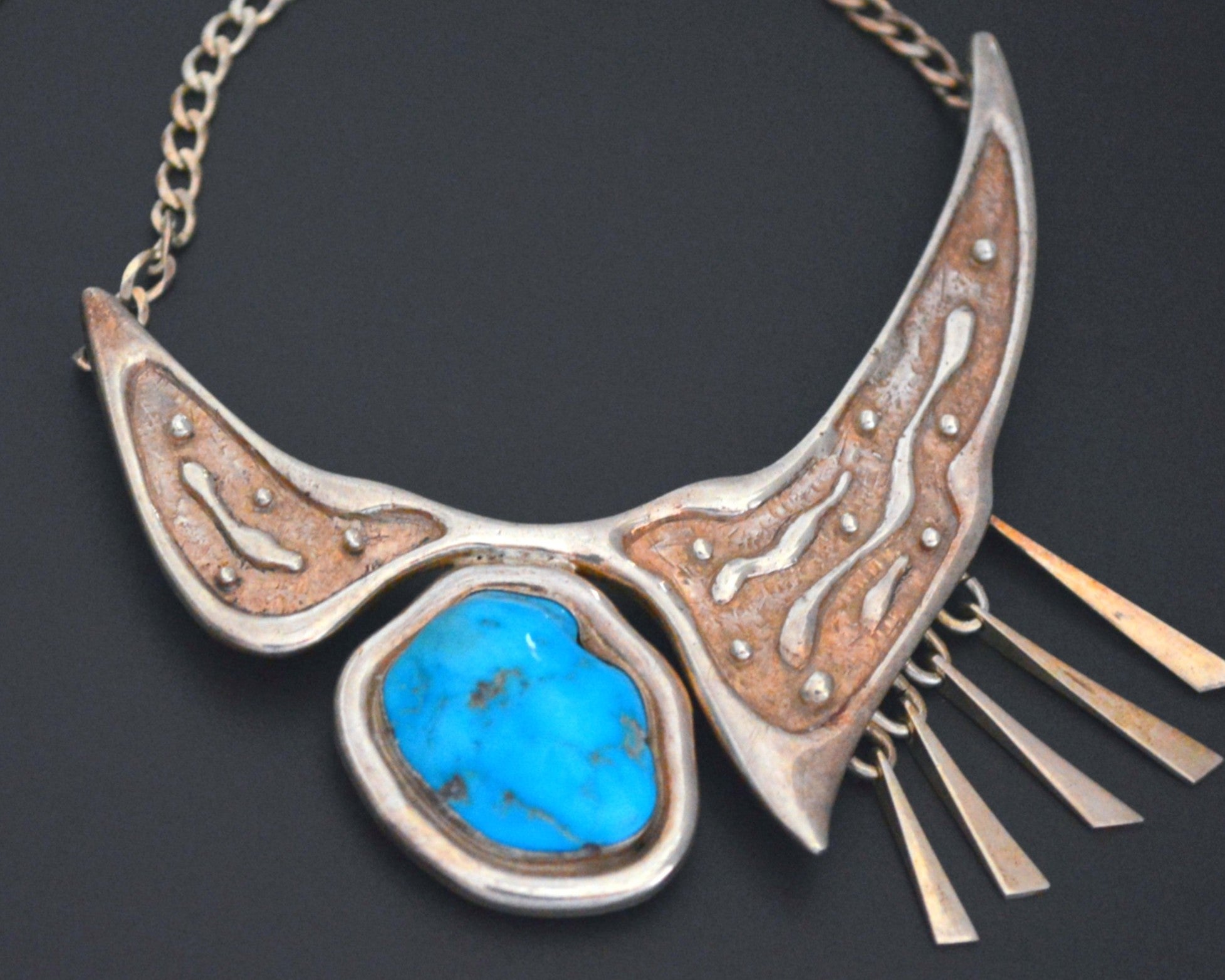 Ethnic Turquoise Sterling Silver Necklace with Dangles