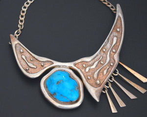Ethnic Turquoise Sterling Silver Necklace with Dangles