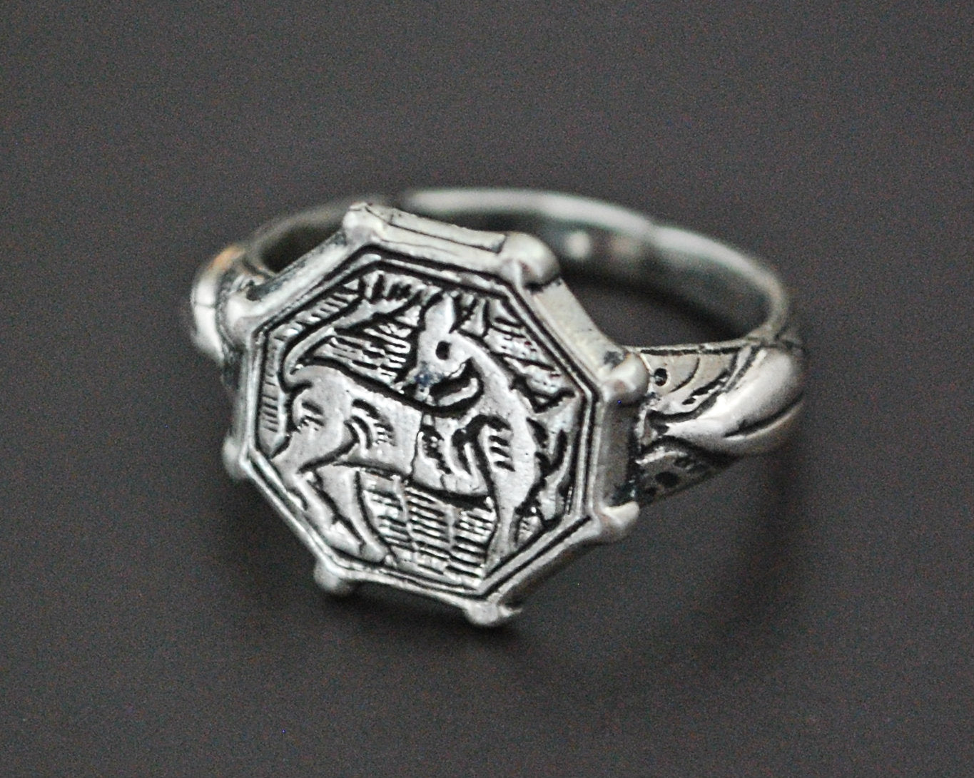 Old Turkmen Signet Ring with Deer - Size  8.5