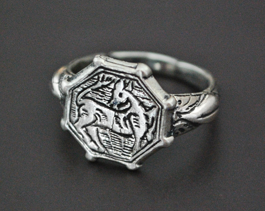Old Turkmen Signet Ring with Deer - Size  8.5