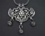 Flowery Repoussee Silver Pendant on Braided Chain