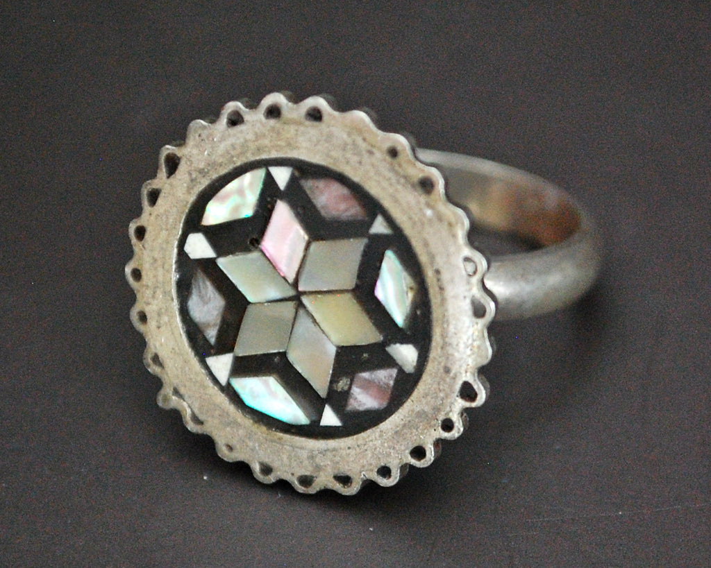 Mother of Pearl Inlay Ring from Egypt - Size 6