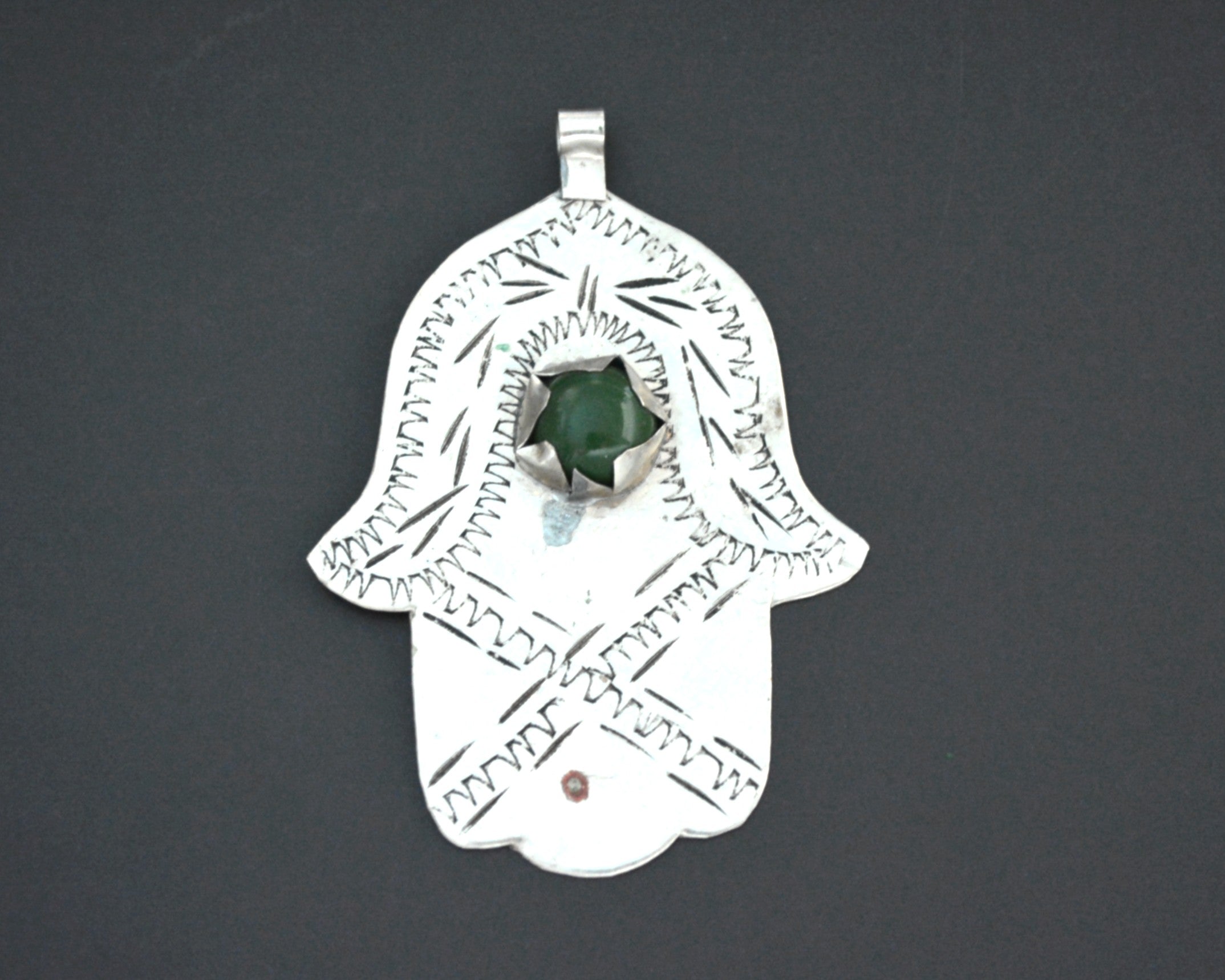 Hamsa Pendant with Green Glass