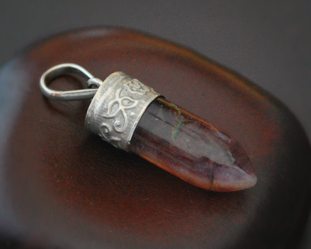 Ethnic Amethyst Pendant with Flowery  Setting