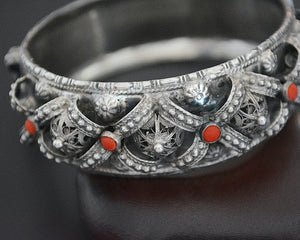 Substantial Coral Filigree Hinged Bracelet