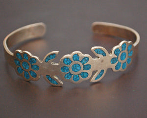 Vintage Mexican Turquoise Chip Inlay Cuff Bracelet - SMALL