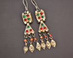Uzbek Gilded Coral and Glass Earrings