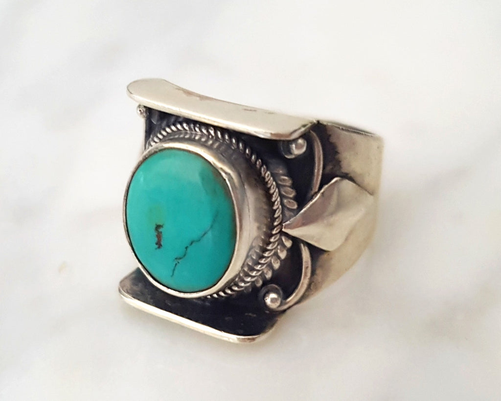 Nepali Turquoise Saddle Ring - Size 7.75 / 8
