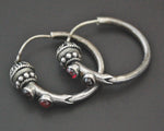 Ethnic Bali Hoop Earrings with Garnet