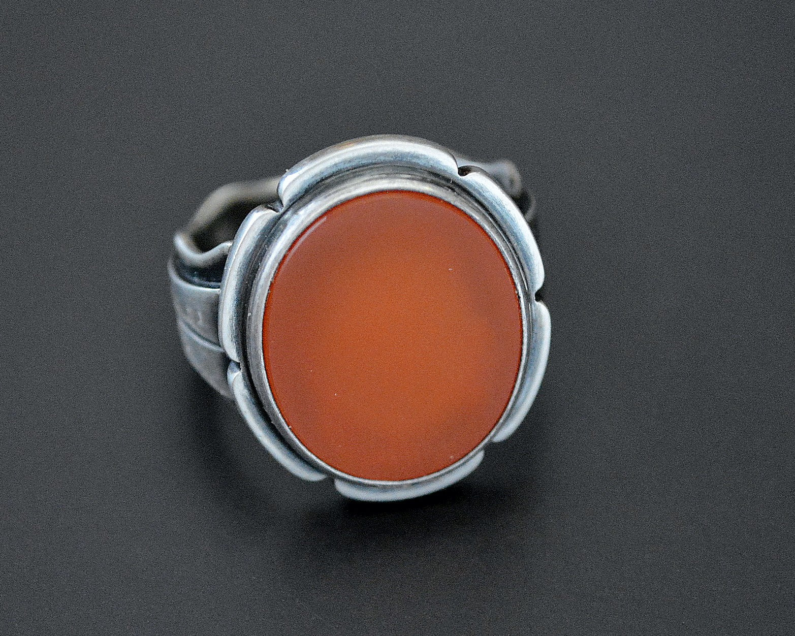 Bold Ethnic Carnelian Silver Ring - Size 9.5